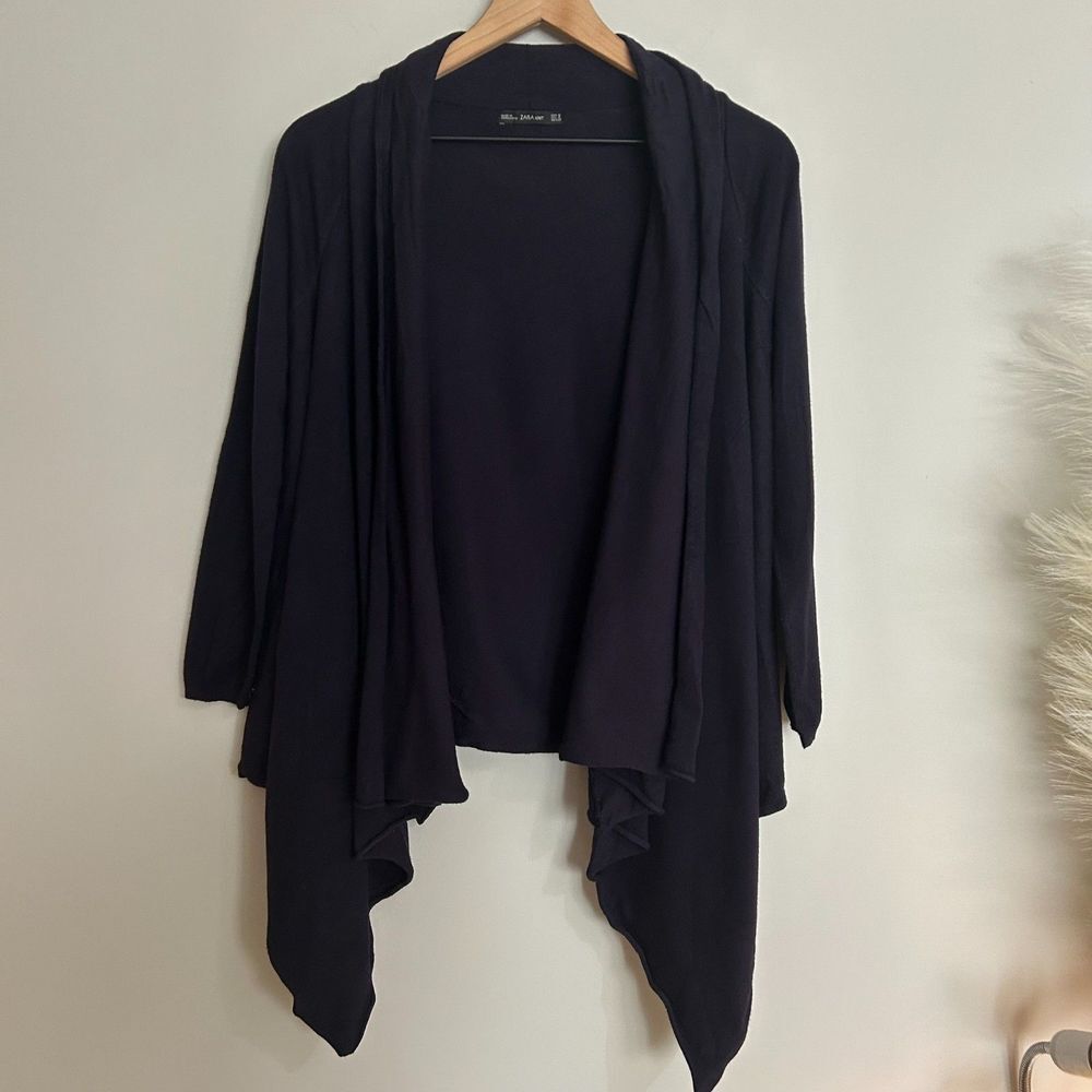 Zara Knit Navy Waterfall Open Cardigan